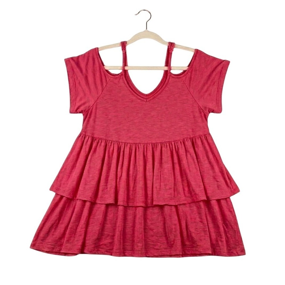 Torrid Super Soft Knits Babydoll Top Womens‎ 00 Pink Cold Shoulder Tiered Ruffle